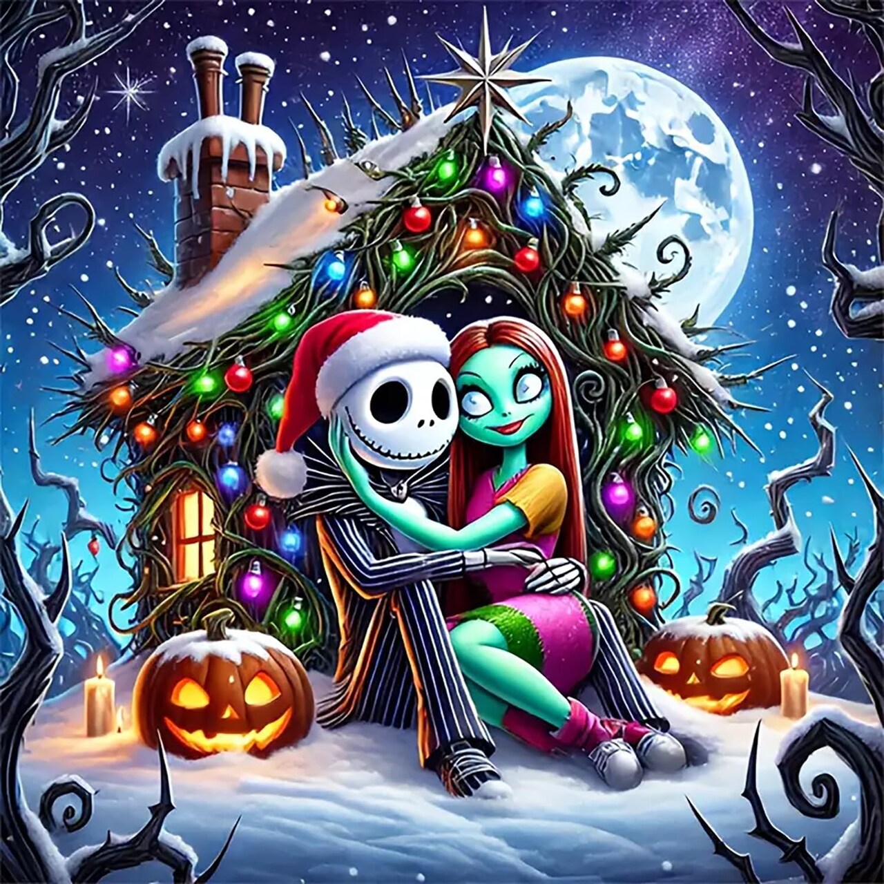 Halloween Jack and Sally Moon Diamond Art Painting Kits for Adults(Jack and Sally Moon)13.8 x 13.8 x 0.05 inches